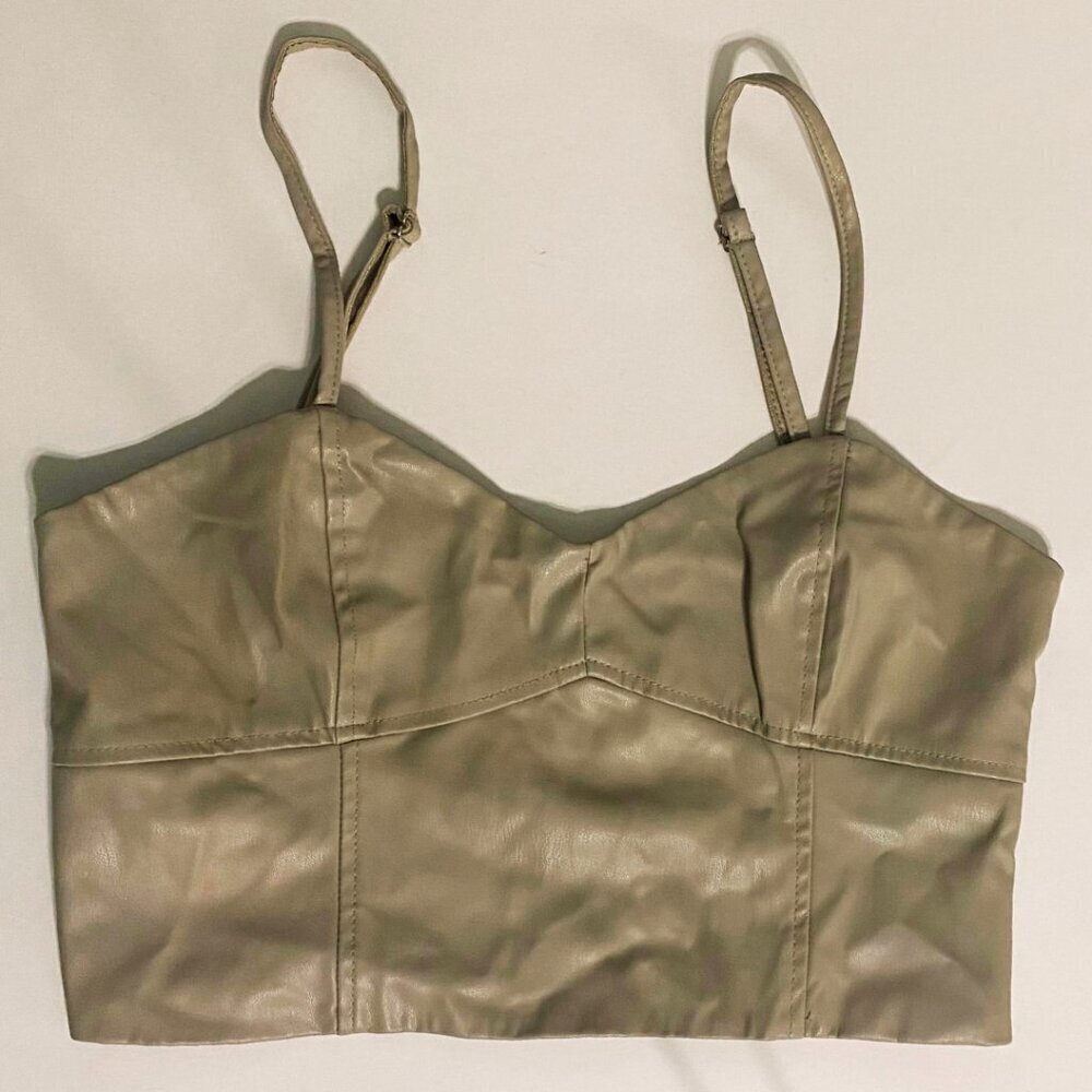 Zara Faux Leather Cream Colored Crop Tank Top with Adjustable Straps, Size S - Picture 2 of 9